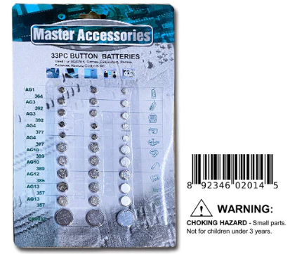 PW-2014 33PC MIX SIZE BUTTON CELL BATTERY (24/PK)