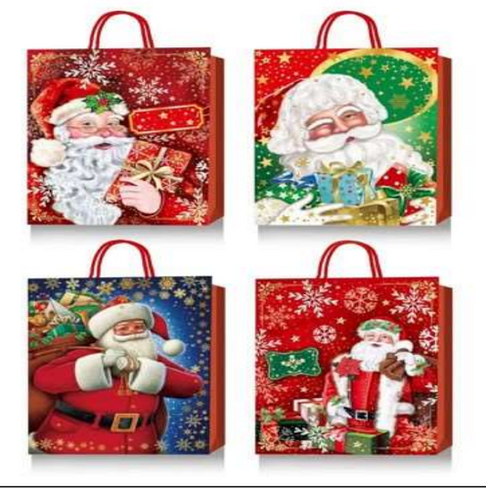 61653 XMAS GIFT BAG 4 DESIGNS HOT STAMP  7 X 9 X 4 (12)