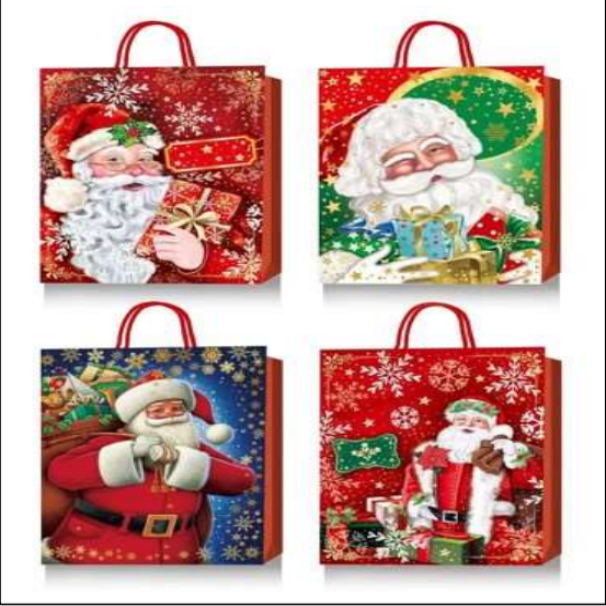 61654 XMAS GIFT BAG 4 DESIGNS HOT STAMP 10.5 X 13 X 4 (12)