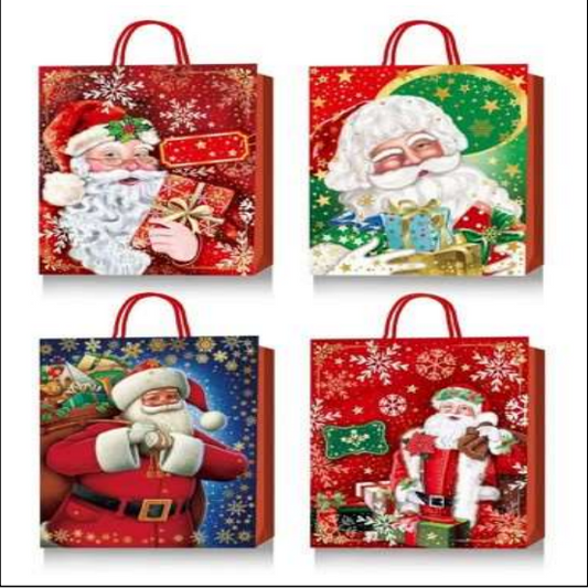 61654 XMAS GIFT BAG 4 DESIGNS HOT STAMP 10.5 X 13 X 4 (12)