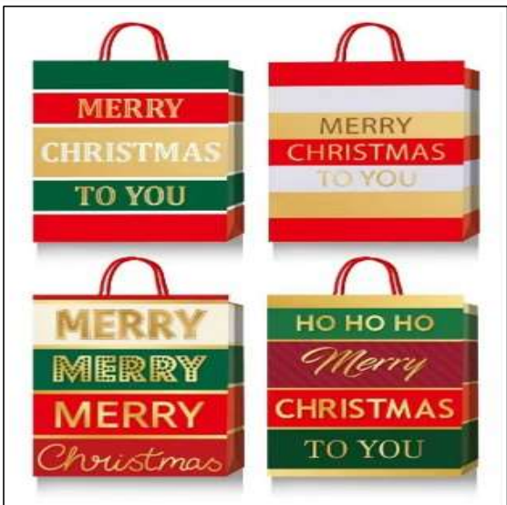 61667 XMAS GIFT BAG 4 DESIGNS HOT STAMP  7 X 9 X 4 (12)