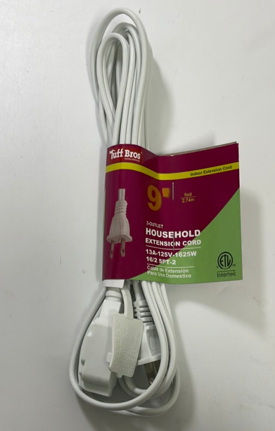 33603 HOUSEHOLD EXTENSION CORD 9 FEET WHITE (25/PK)