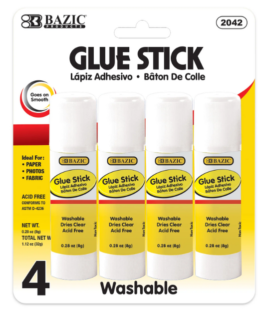2042 BAZIC 0.28 oz (8g) Glue Stick 4/Pack (24/PK)