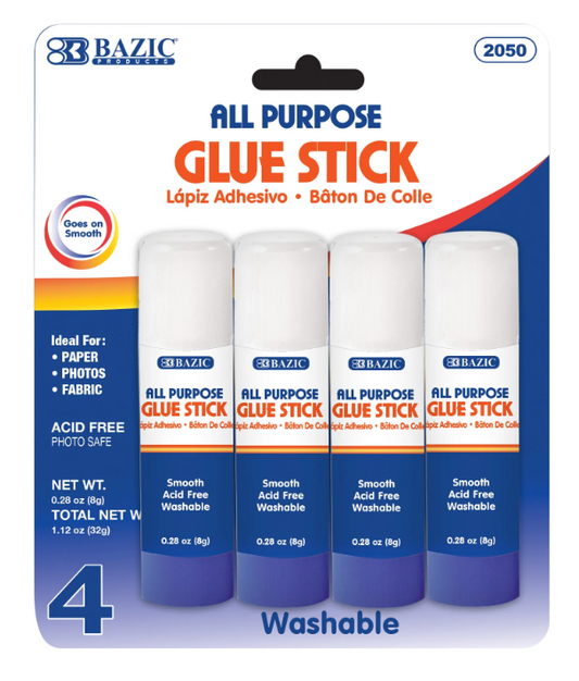 2050 BAZIC 0.28 oz (8g) Premium Glue Stick 4/Pack (24/PK)