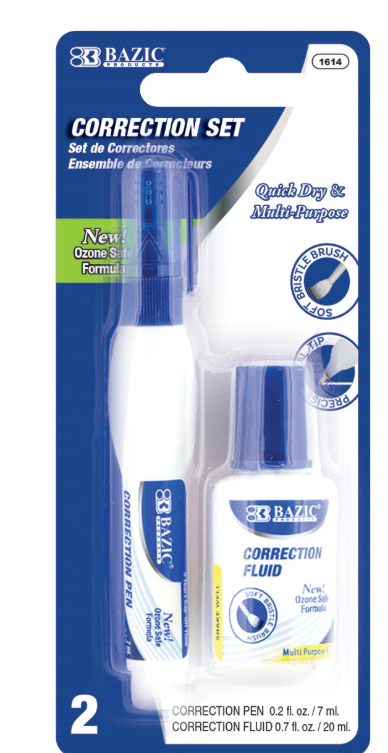 1614 BAZIC Metal Tip Correction Pen & Correction Fluid 2/Pack (24/PK)