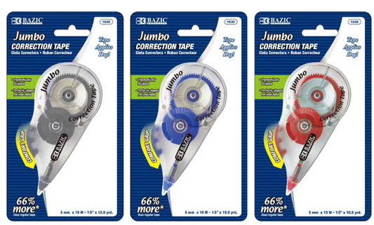 1630 BAZIC 5 mm x 394" Jumbo Correction Tape w/ Grip (24/PK)