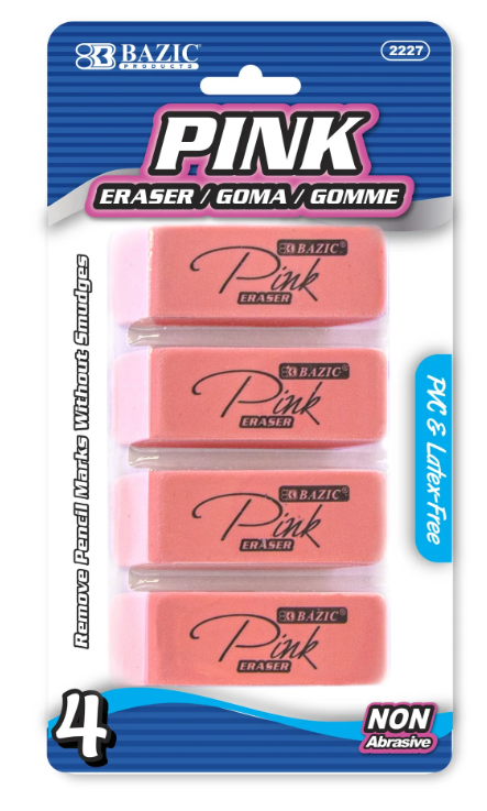 2227 BAZIC Pink Bevel Eraser (4/Pack) (24 PK)