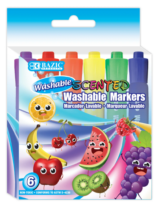 1285 BAZIC 6 Colors Washable Scented Markers (24 PK)
