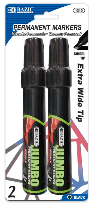 1213 BAZIC 8 mm Jumbo Chisel Tip Permanent Markers (2/Pack) (24	PK)