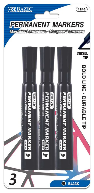 1248 BAZIC Black Chisel Tip Desk Style Permanent Markers (3/Pack) (24	PK)