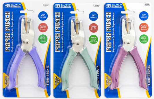 3200 BAZIC Premium Single Hole Paper Punch w/ Cushion Grip (24/PK)
