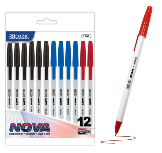 1741 BAZIC Nova Assorted Color Stick Pen (12/Pack) (24 PK)