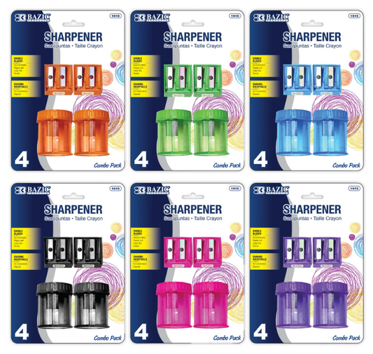 1915 BAZIC 2 Dual Hole Sharpener + 2 Round Receptacle Sharpener (24 PK)