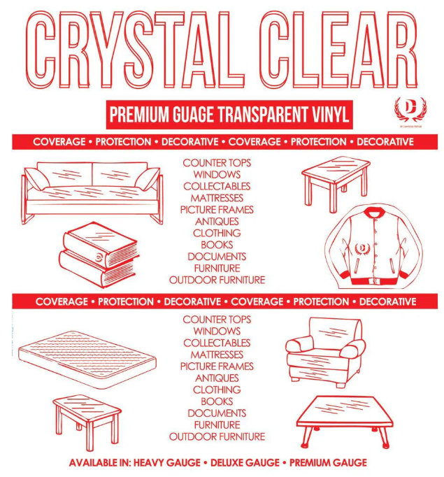 REDPREMIUM 54inchX59ft Red PREMIUM Clear Plastic Tablecloth $2.99yd (2/CS)