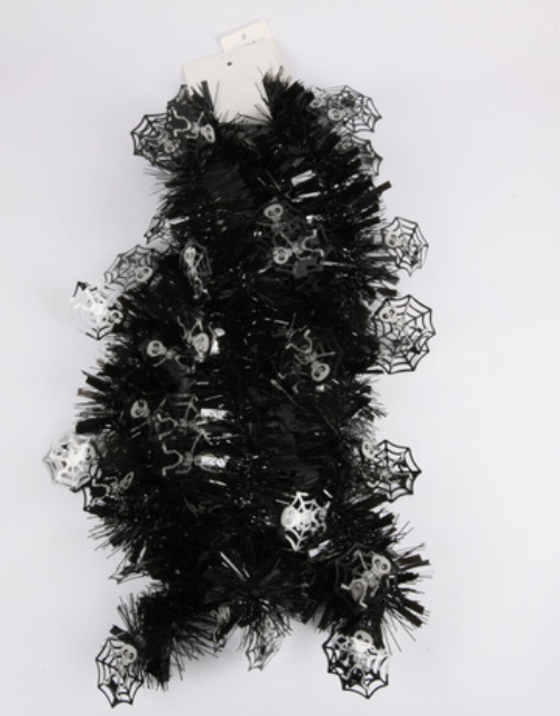140302 HH HALLOWEEN TINSEL GARLAND SKELETON WEB GLOW IN THE DARK