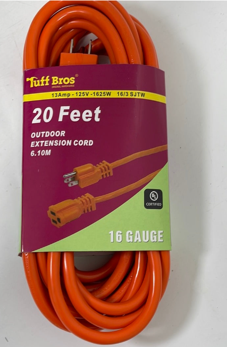 UL-3411 OUTDOOR EXTENSION CORD 20 FEET ORANGE (6/CS)