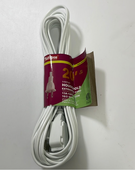 33606 HOUSEHOLD EXTENSION CORD WHITE COLOR, 20 FEET (25 / PK)