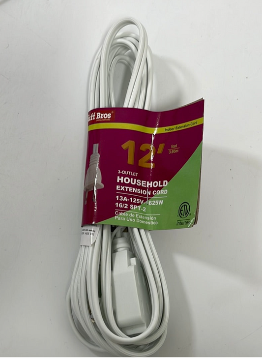 33604 HOUSEHOLD EXTENSION CORD 12 FEET WHITE (25/PK)