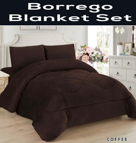 4510Q-COFFEE LINEN HOUSE SOLID BORREGO BLANKET QUEEN - COFFEE (7/CS)