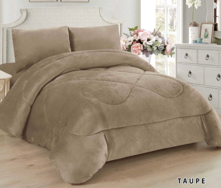 4510Q-TP LINEN HOUSE SOLID BORREGO BLANKET QUEEN - TAUPE (7/CS)