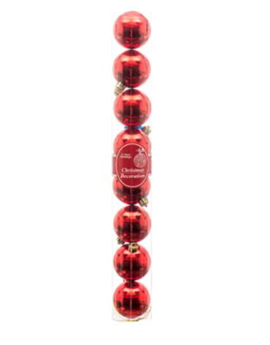 202166 HX ORNAMENTBALL 5CM 8PCS  W/RED & GOLD & SILVER ASST (36/PK)