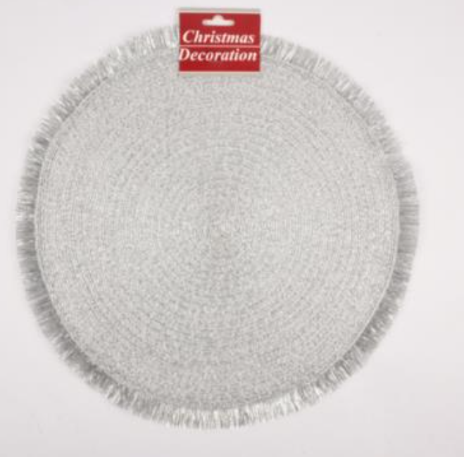 138684 HX X-MAS   PLACEMATE SILVER 38CM ROUND (24/PK)