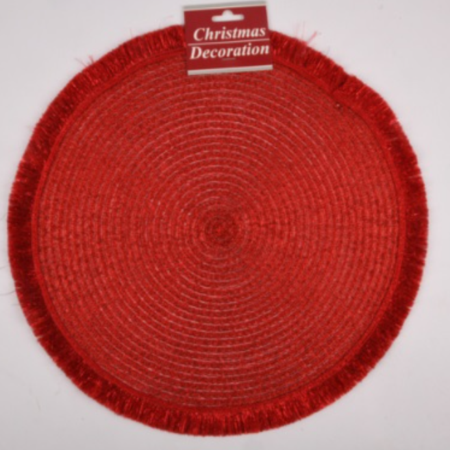 138690 HX X-MAS  PLACEMATE SILVER GOLD RED  38CM ROUND (24/PK)