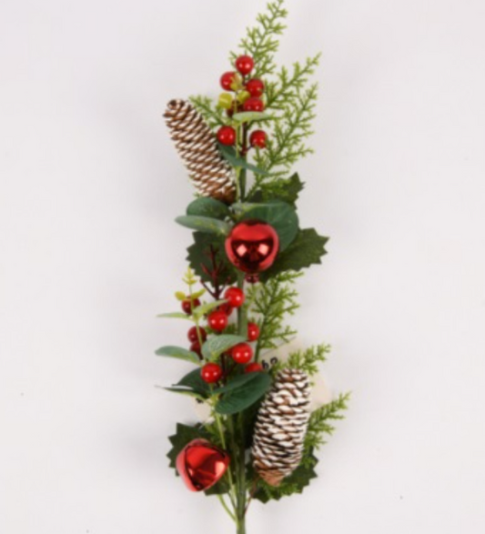 120179 HX X-MAS ARTIFICIAL FLOWER RED BALL & LEAVES & PINE CORN (36/PK)