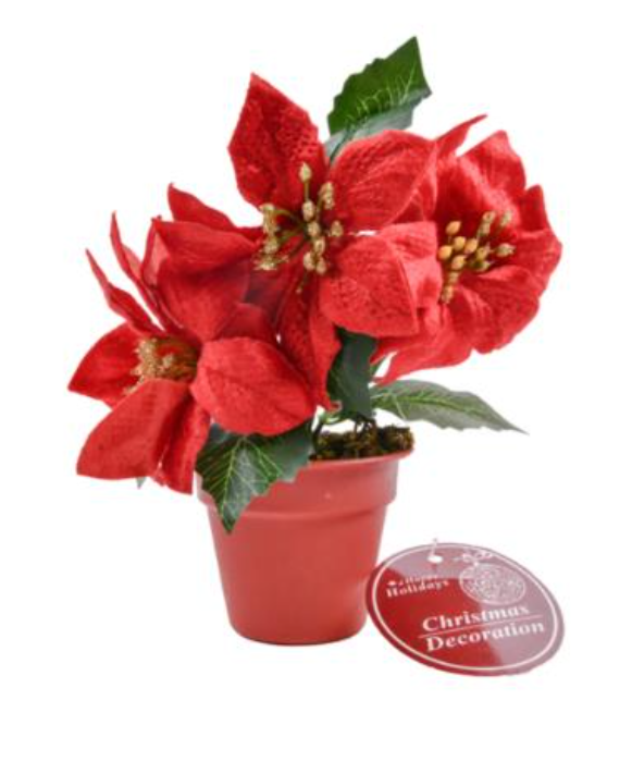 203010 HX ARTIFICIAL POINSETTIA W/POT (24/PK)