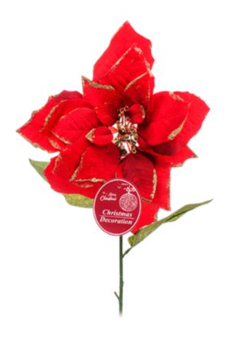 04819 HX ARTIFICIAL POINSETTIA SINGLE HEAD 23.6" RED VELVET W/GOLD RIM (36/PK)