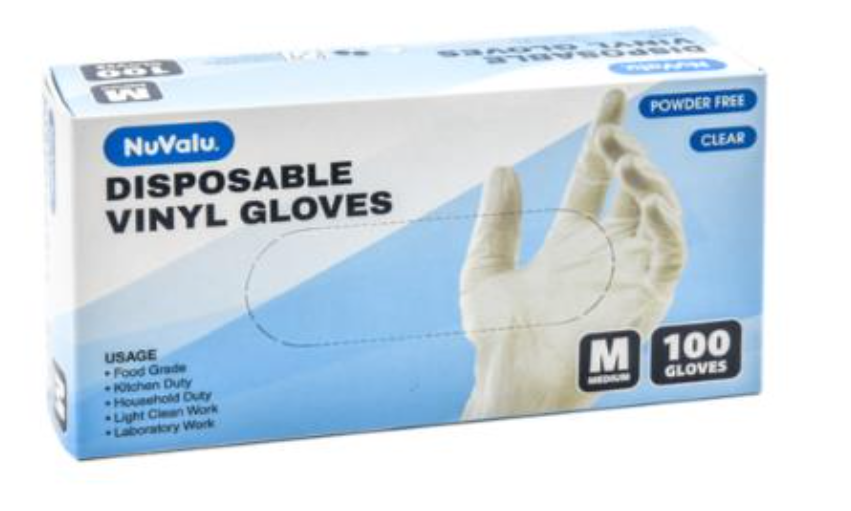 117784 NUVALU VINYL GLOVE DISPOSABLE 100CT SIZE M (10/PK)