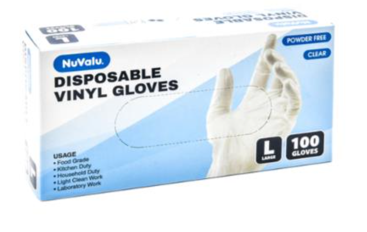 117785 NUVALU VINYL GLOVE DISPOSABLE 100CT SIZE L (10/PK)