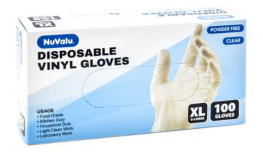 117786 NUVALU VINYL GLOVE DISPOSABLE 100CT SIZE XL (10/PK)