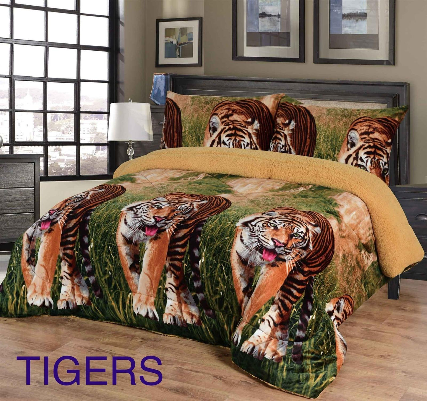 4515CAL  PRINTED  BORREGO BLANKET CALKING  SIZE -TIGER    (7pcs)