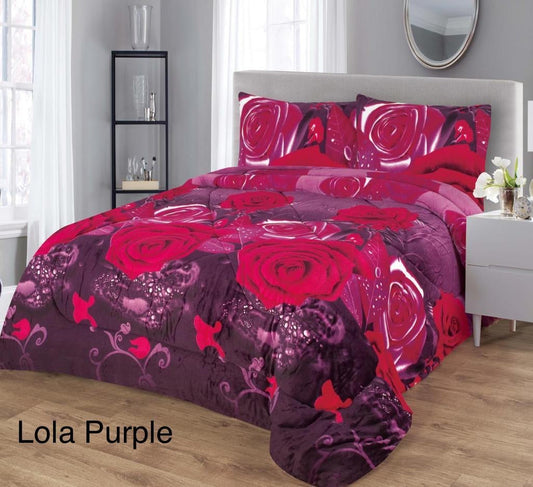 4515Q  PRINTED BORREGO BLANKET QUEEN SIZE  -LOLA PURPLE  (7pcs)