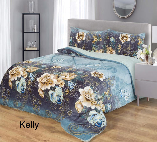 4515Q  PRINTED BORREGO BLANKET QUEEN SIZE  - KELLY (6pcs)