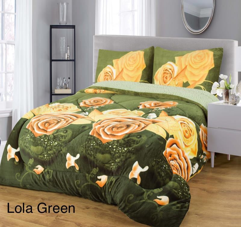 4515K  PRINTED BORREGO BLANKET KING SIZE  -LOLA GREEN   (6pcs)