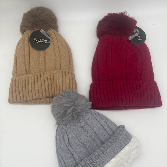 HT1257  Plush Knitted Hat Different Colors  (12pcs)