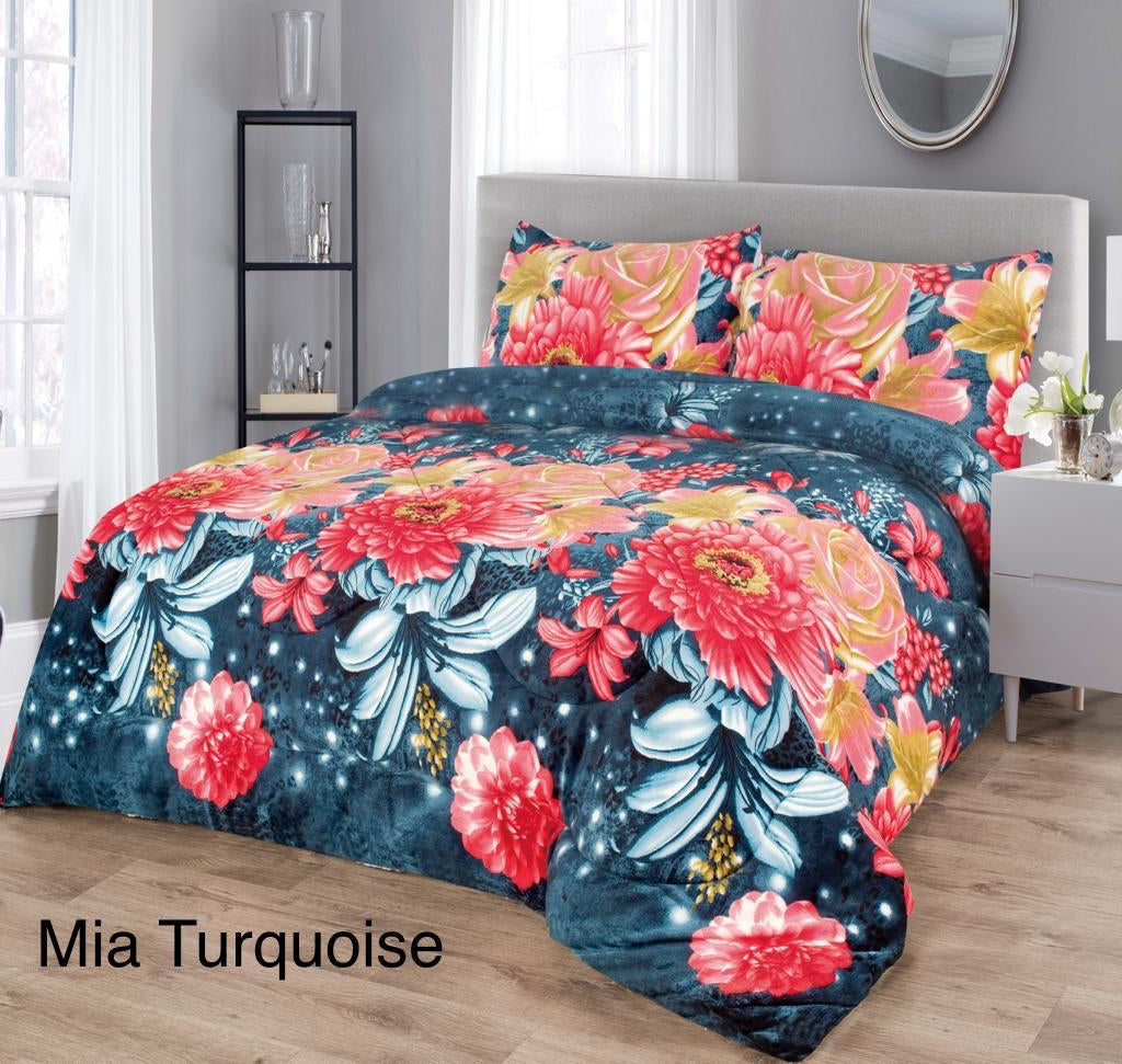 4515Q  PRINTED BORREGO BLANKET QUEEN SIZE  -MIA TURQUOISE  (7pcs)