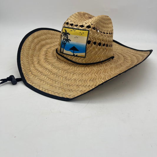Palm Hat Chihuahua/Edge Black Bias with Cord, Beach Patch with Palm Trees and Hanger (12pcs)