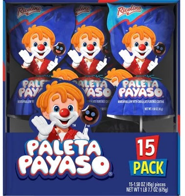 933150 Ricolino Paleta Payaso Marshmallow Lollipop (15pcs)