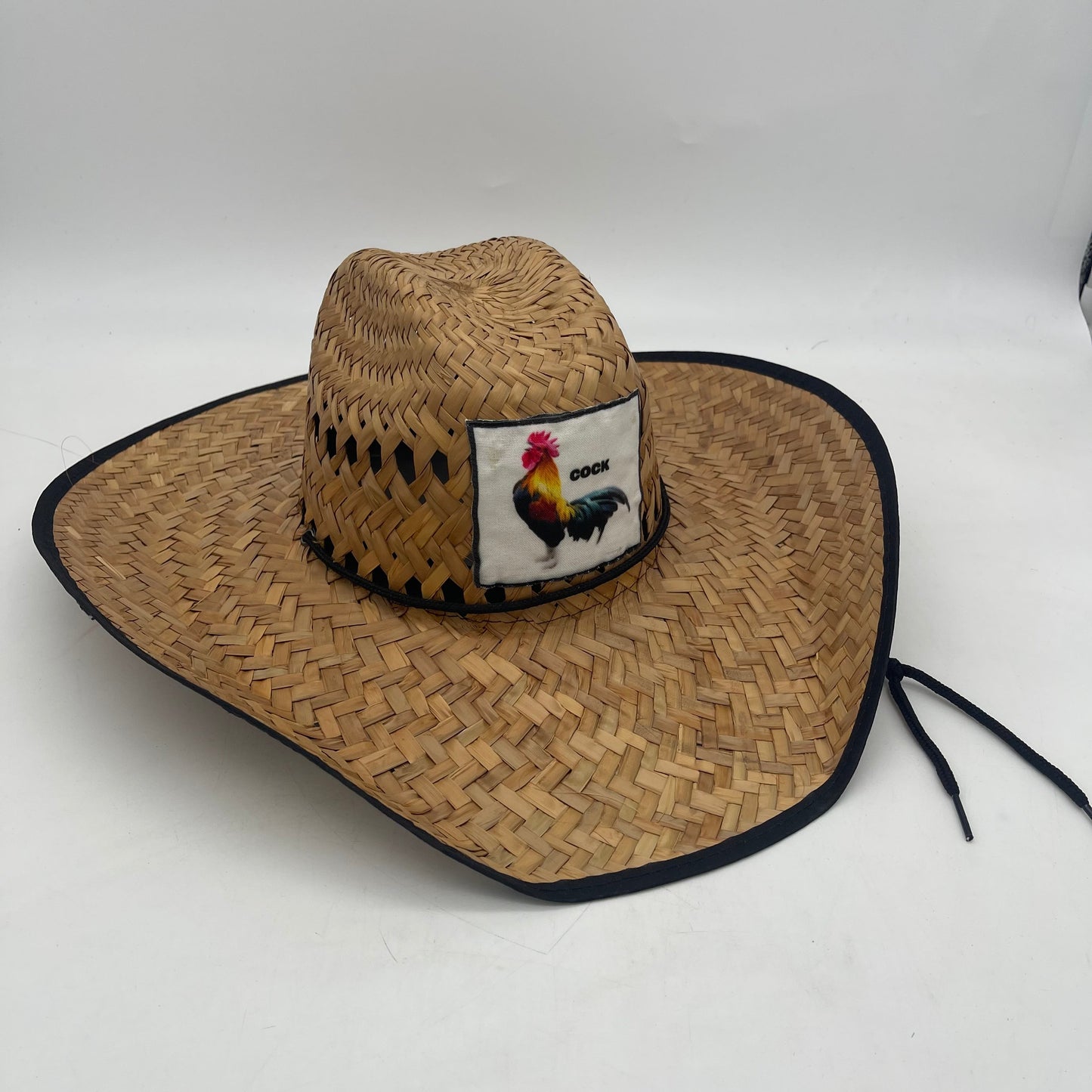 Palm Hat Chihuahua/Edge Black Bias with Cord, Rooster Patch and Hanger (12pcs)