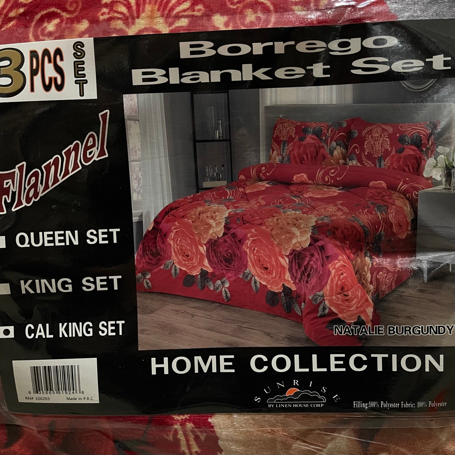 4515CAL-NB PRINTED BORREGO CAL KING SIZE - NATALIE BURGUNDY  (6PCS)