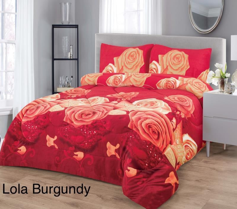 4515K  PRINTED BORREGO BLANKET KING SIZE  -LOLA BURGUNDY  (6pcs)