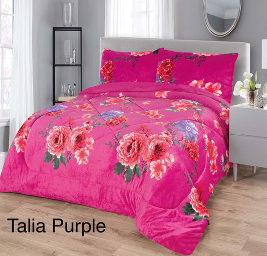 4515K  PRINTED BORREGO BLANKET KING SIZE  - TALIA PURPLE   (6pcs)