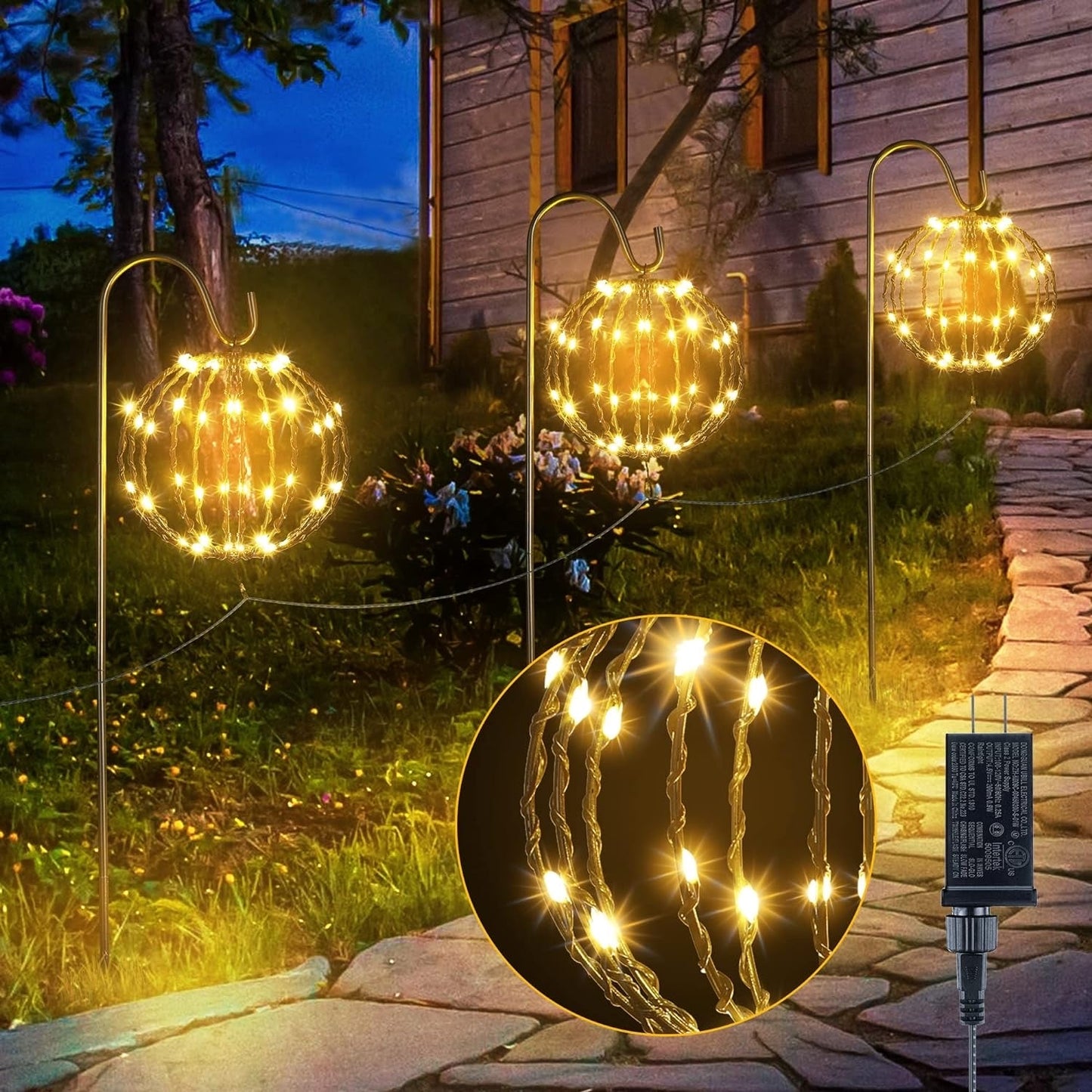 GM-X003E43  Globe Pathway Ball Light, 3 Sphere Ball 8 Modes180 Fairy LED