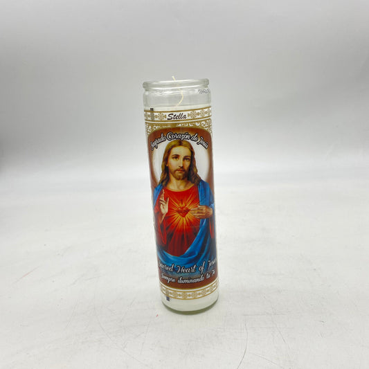 Glass Candle Sacred Heart of Jesus / Sagrado Corazón de Jesus (12pcs/package)