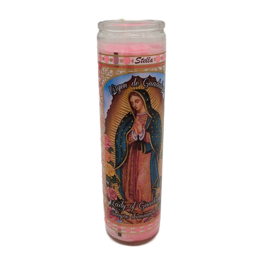 5870 Glass Candle Virgen de Guadalupe  Rosa/ Lady of Guadalupe Pink Wax (12pcs/package