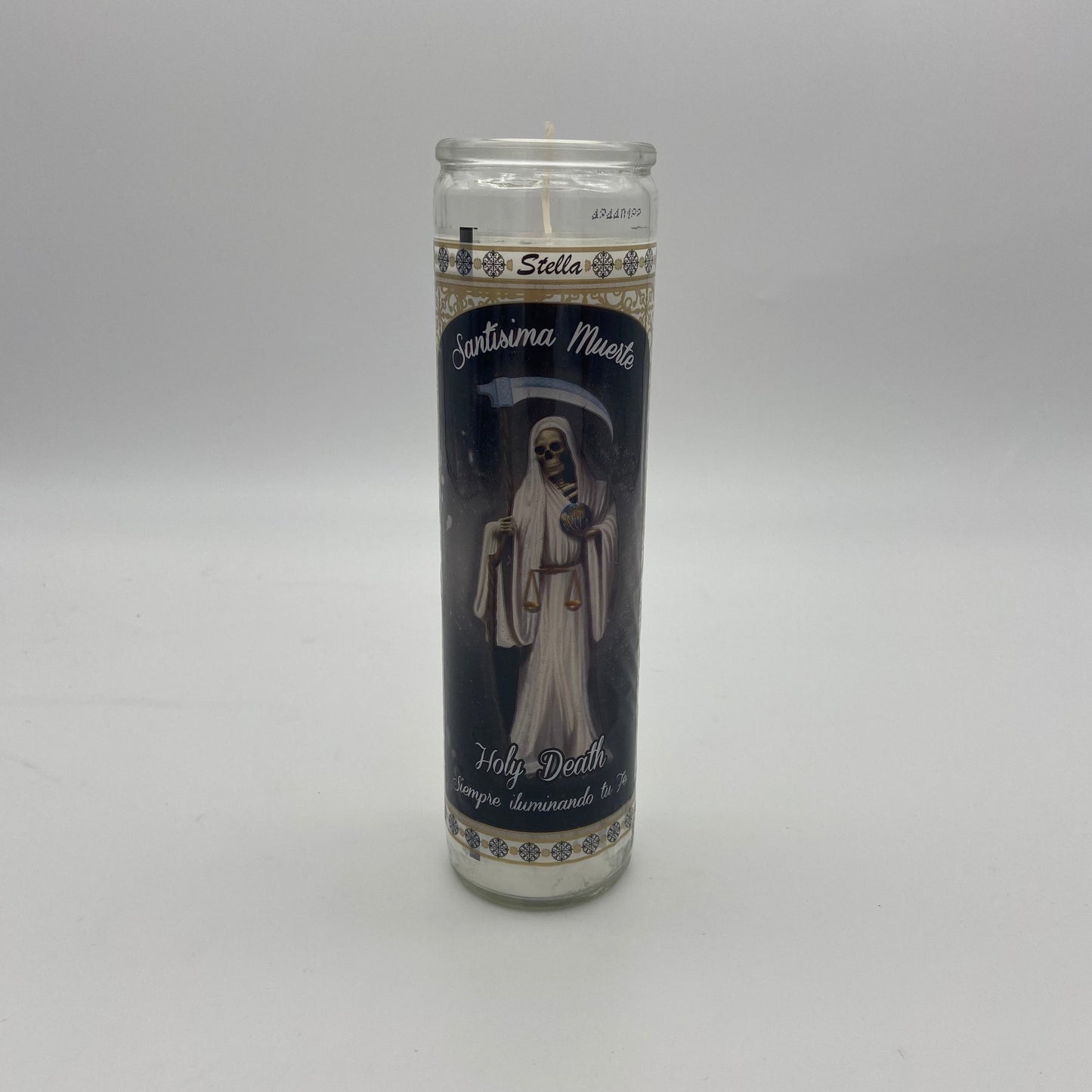 0347 Glass Candle  Holy Death/Santa Muerte white (12pcs/package)