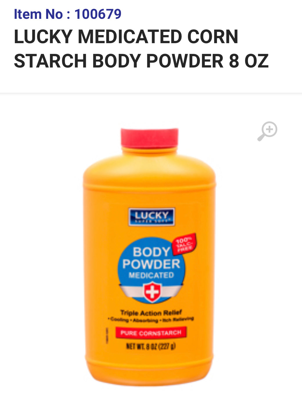 100679 LUCKY MEDICATED CORN STARCH BODY POWDER 8 OZ (12) CK Wholesale